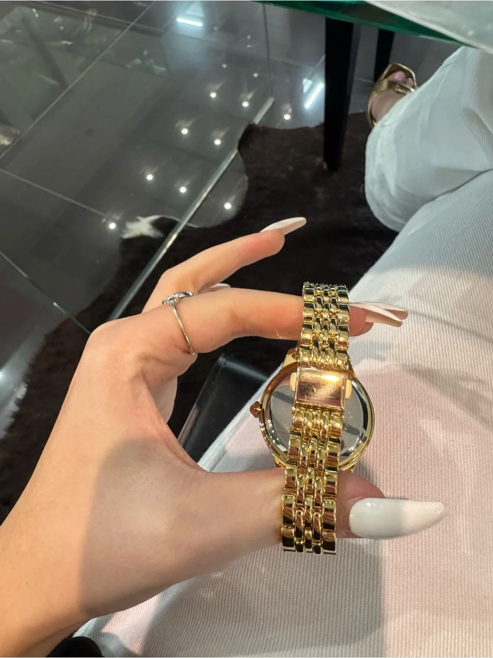 New IMAN Global Chic Gold-Tone Minimalist Red Dial Bracelet Watch